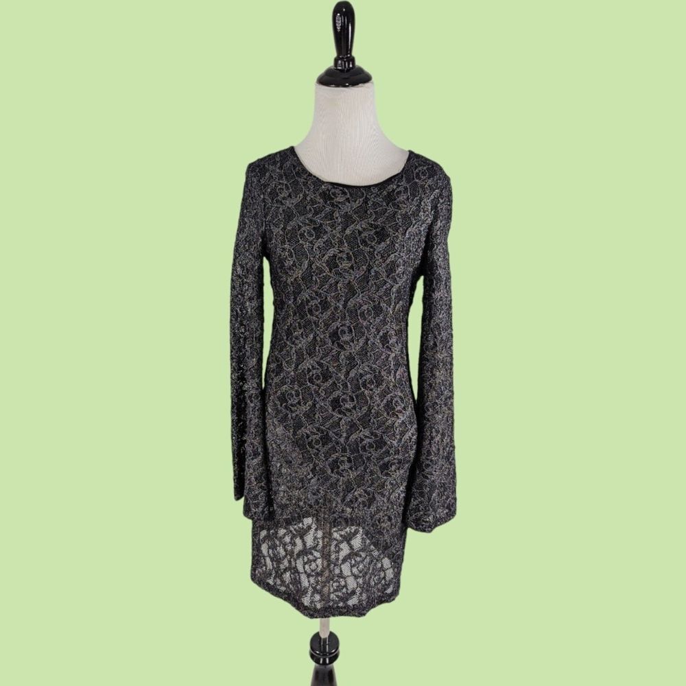 Nightcap x Carisa Rene Clothing Metallic Lace‎ Priscilla Backless Dress 2 goth